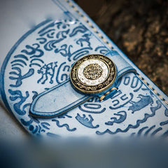 Handmade Leather Tooled Tibetan Mens Chain Biker Wallet Cool Leather Wallet Long Phone Wallets for Men