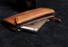 Genuine Leather Mens Cool Long Leather Wallet Card Wallet Clutch Wristlet Wallet for Men - imessengerbags