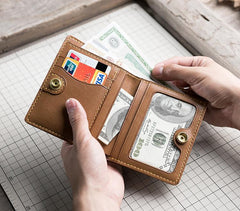 Handmade Leather Mens Cool Slim Leather Wallet Men Small Wallets Bifold for Men - imessengerbags