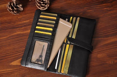 Handmade Leather Mens Cool Long Leather Wallet Bifold Clutch Wallet for Men