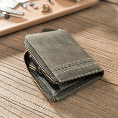 Handmade Leather Mens Cool Slim Leather Zipper Wallet Men Small Wallets Bifold for Men - imessengerbags