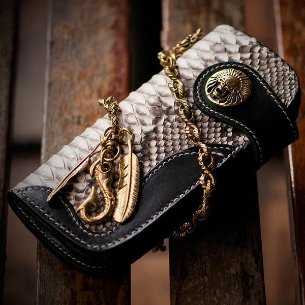 Handmade Leather Black Mens Chain Biker Wallet Cool Leather Wallet Long Clutch Wallets for Men - imessengerbags