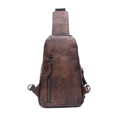 Handmade Genuine Leather Mens Cool Chest Bag Sling Bag Crossbody Bag Travel Bag Hiking Bag for men - imessengerbags