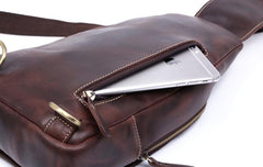 Handmade Leather Mens Cool Chest Bag Sling Bag Crossbody Bag Travel Bag Hiking Bag for men