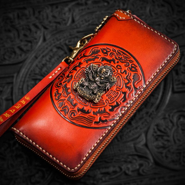 Handmade Leather Tibetan Mens Chain Biker Wallet Cool Leather Wallet Long Clutch Wallets for Men - imessengerbags