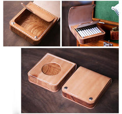 Handmade Wooden Black Leather Mens 20pcs Cigarette Case Cool Custom Cigarette Holder for Men