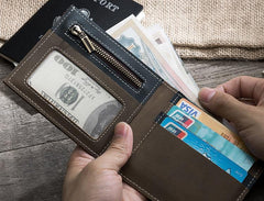 Handmade Leather Mens Cool Slim Leather Wallet Men Small Wallets Bifold for Men - imessengerbags