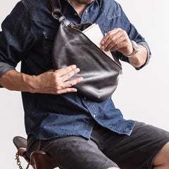 Genuine Leather Mens Cool Chest Bag Sling Bag Crossbody Bag Travel Bag Hiking Bag for men