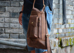 Genuine Leather Mens Cool Chest Bag Sling Bag Crossbody Bag Travel Bag Hiking Bag for men - imessengerbags