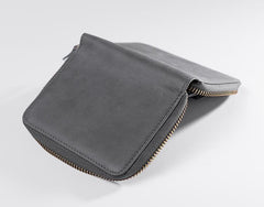 Handmade Leather Mens Cool Slim Leather Zipper Wallet Men Small Wallets Bifold for Men - imessengerbags
