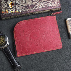 Handmade Leather Floral Mens Front Pocket Wallet Cool Slim Leather Wallet Men billfold Wallets Bifold for Men - imessengerbags