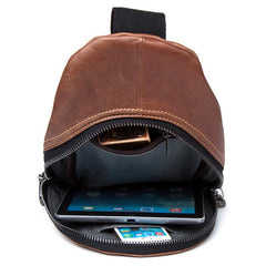 Cool Brown Leather Mens  Sling Bags Brown Crossbody Pack Chest Bag for men - imessengerbags