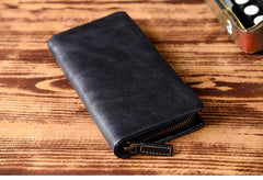 Genuine Leather Mens Cool Long Leather Wallet Bifold Clutch Wallet for Men