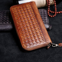 Handmade Leather Mens Cool Long Leather Wallet Card Wallet Clutch Wristlet Wallet for Men - imessengerbags