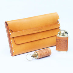 Handmade Wooden Leather Mens Cigarette Case Cool Beige Custom Cigarette Holder for Men - imessengerbags