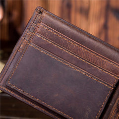 Handmade Leather Mens Cool Slim Leather Wallet Card Wallet Holders Men Small Wallets Bifold for Men - imessengerbags