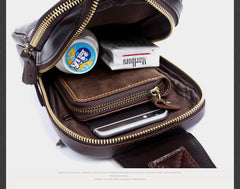 Handmade Leather Mens Cool Chest Bag Sling Bag Crossbody Bag Travel Bag Hiking Bag for men - imessengerbags