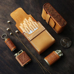 Handmade Wooden Leather Mens Cigarette Case Cool Beige Custom Cigarette Holder for Men - imessengerbags
