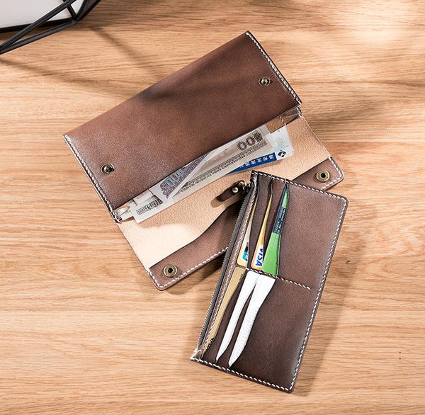 Handmade Leather Mens Clutch Wallet Cool Leather Wallet Long Phone Wallets for Men - imessengerbags