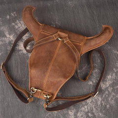 Handmade Leather Mens Cool XO Bull Backpack Sling Bag Black Travel Bag Hiking Bag for men