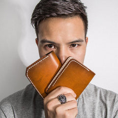 Handmade Mens Cool billfold Leather Wallet Men Small Slim Wallets Bifold for Men - imessengerbags