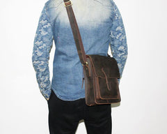 Handmade Leather Mens Cool Messenger Bag Square Bag Chest Bag Bike Bag Cycling Bag for men