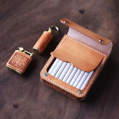 Handmade Wooden Coffee Leather Mens 20pcs Cigarette Case Cool Custom Cigarette Holder for Men - imessengerbags