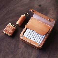 Handmade Wooden Beige Leather Mens 7pcs Cigarette Case Cool Custom Cigarette Holder for Men