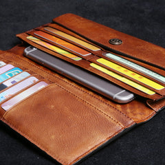 Handmade Leather Mens Cool Long Leather Wallet Card Wallet Clutch Wristlet Wallet for Men - imessengerbags