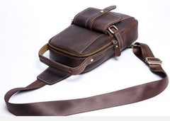 Genuine Leather Mens Cool Chest Bag Sling Bag Crossbody Bag Travel Bag Hiking Bag for men