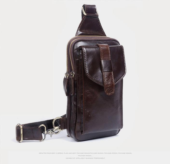 Genuine Leather Mens Cool Chest Bag Sling Bag Crossbody Bag Travel Bag Hiking Bag for men - imessengerbags