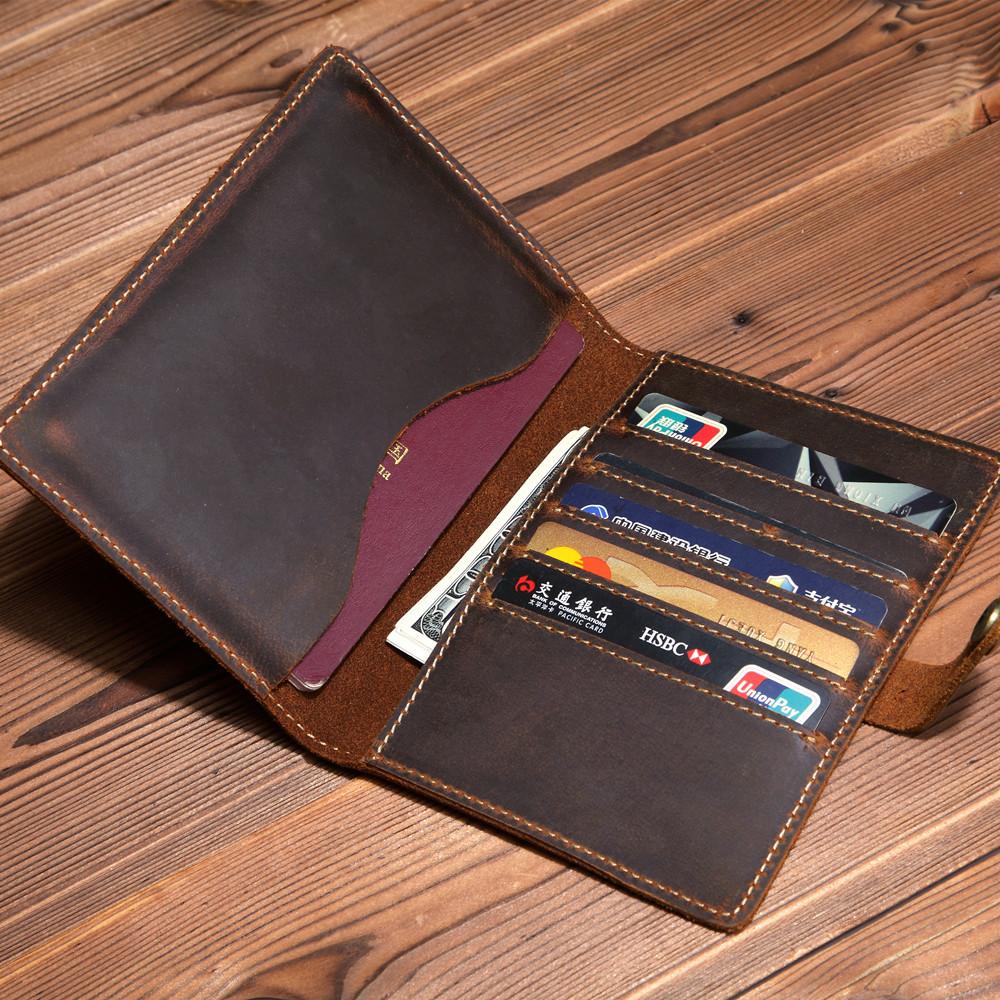 Handmade Mens Leather Small Slim Passport Wallet Vintage Bifold Long Wallet For Men - imessengerbags