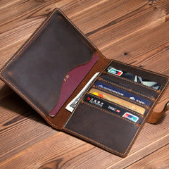 Handmade Mens Leather Small Slim Passport Wallet Vintage Bifold Long Wallet For Men - imessengerbags