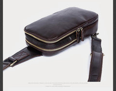 Handmade Leather Mens Cool Chest Bag Sling Bag Crossbody Bag Travel Bag Hiking Bag for men