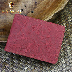 Handmade Leather Floral Mens License Wallets Cool Short Wallet Card Holder Small Card Slim Wallets for Men