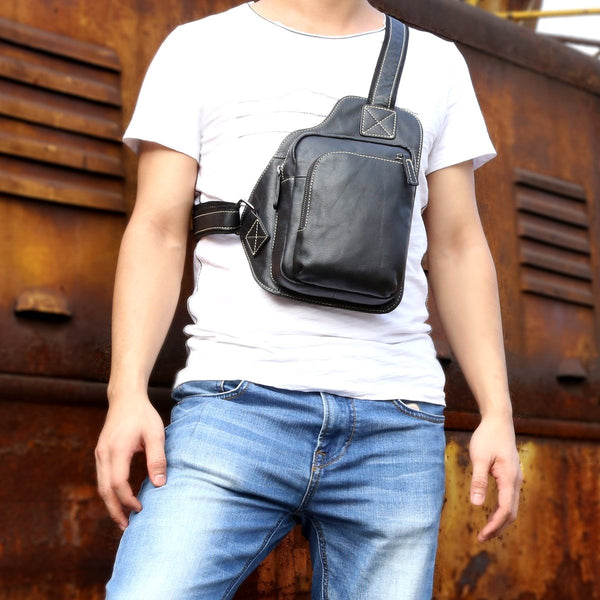 Genuine Leather Mens Cool Chest Bag Sling Bag Crossbody Bag Travel Bag Hiking Bag for men - imessengerbags