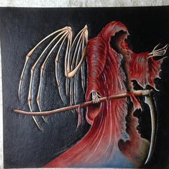 Handmade Leather The Death Tooled Mens Long Wallet Cool Leather Wallet Clutch Wallet for Men - imessengerbags