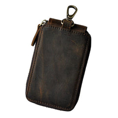 Vintage Leather Mens Small Key Zipper Wallets Cool Card Wallet for Men - imessengerbags