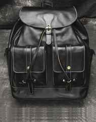 Cool Mens Leather Black Backpack for School Backpack Travel Backpack Hiking Backpack For Men