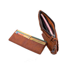Cool Tan Leather Mens Long Wallet Clutch Wallet Black Wristlet Long Wallet Phone Wallet For Men - imessengerbags
