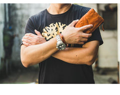 Cool Tan Leather Mens Long Wallet Clutch Wallet Black Wristlet Long Wallet Phone Wallet For Men - imessengerbags