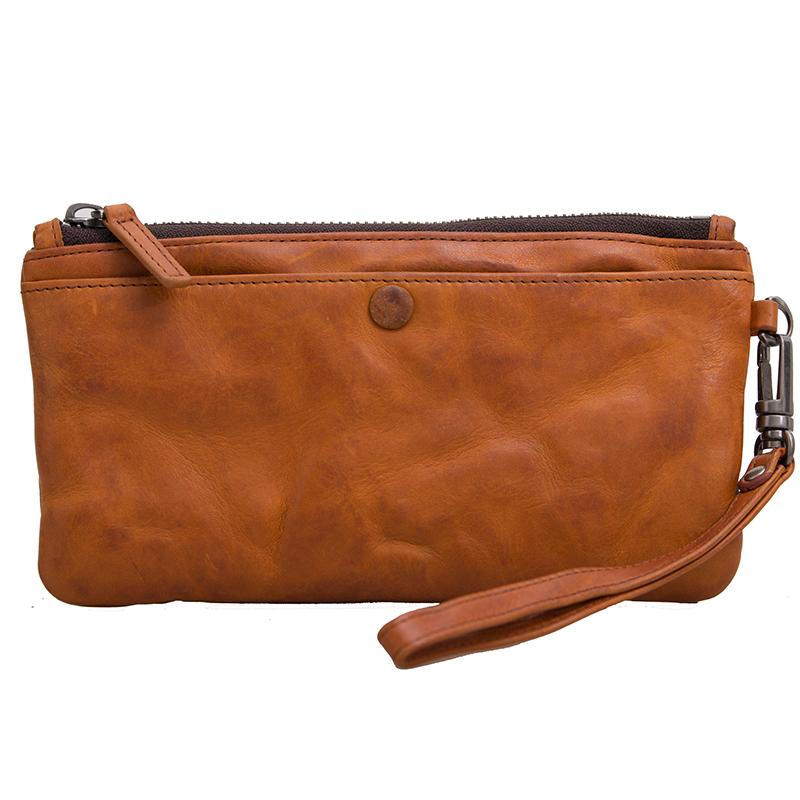 Cool Tan Leather Mens Long Wallet Clutch Wallet Black Wristlet Long Wallet Phone Wallet For Men - imessengerbags