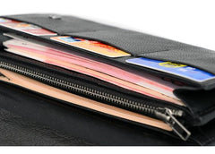 Tan Cool Leather Mens Long Wallet Black Bifold Wallet Long Wallet Brown Phone Wallet For Men - imessengerbags