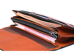 Tan Cool Leather Mens Long Wallet Black Bifold Wallet Long Wallet Brown Phone Wallet For Men - imessengerbags