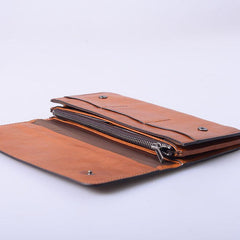 Tan Cool Leather Mens Long Wallet Black Bifold Wallet Long Wallet Brown Phone Wallet For Men - imessengerbags