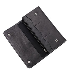 Tan Cool Leather Mens Long Wallet Black Bifold Wallet Long Wallet Brown Phone Wallet For Men - imessengerbags