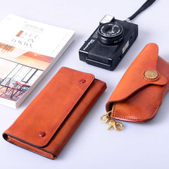 Tan Cool Leather Mens Long Wallet Black Bifold Wallet Long Wallet Brown Phone Wallet For Men - imessengerbags