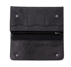 Tan Cool Leather Mens Long Wallet Black Bifold Wallet Long Wallet Brown Phone Wallet For Men - imessengerbags