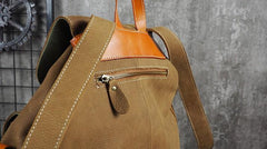 Tan Cool Mens Leather Backpack Travel Backpack Leather Hiking Backpack for Men - imessengerbags