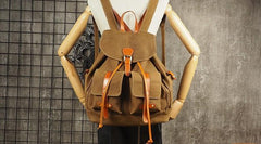 Tan Cool Mens Leather Backpack Travel Backpack Leather Hiking Backpack for Men